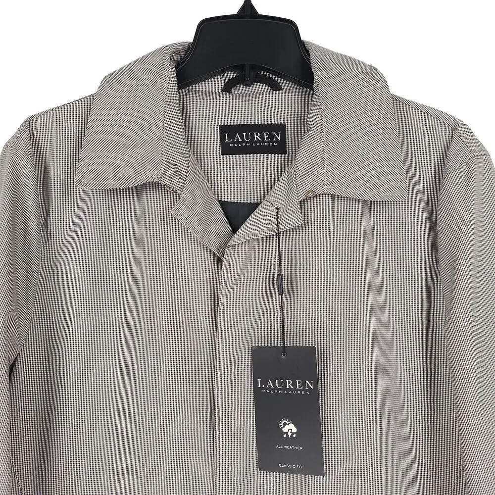 Lauren Ralph Lauren Mens Stanza Classic Fit Raincoat 36R Cream Brown Houndstooth